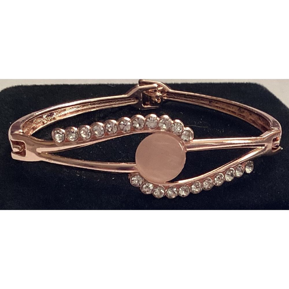 2501 NWOT Rose Gold Bracelet Bangle With Pink Beads and Cubic Zirconia Crystals